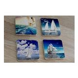 Deniz ve Yelkenliler Doğal Taş Bardak Altlığı 4'lü set - Natural Stone Coasters