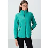 Deniz Yeşili Dik Yaka Fermuarlı Rahat Form Kadın Polar Sweatshirt - 97173
