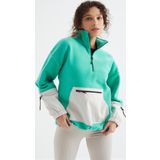 Deniz Yeşili Etek Ucu Büzgülü Yarım Fermuarlı Oversize Kadın Polar Sweatshirt - 97238