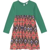 Deniz Yeşili Kilim Desen Kız Çocuk Uzun Kollu Elbise - 5 Yaş