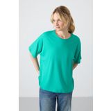 Deniz Yeşili Penye Modal Yumuşak Tuşeli Oversize Fit Basic Kadın T-Shirt- 97285