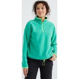 Deniz Yeşili Yarım Fermuar Etek Ucu Büzgülü Dik Yaka Oversize Kadın Polar Sweatshirt - 97234