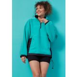 Deniz Yeşili Yarım Fermuar Etek Ucu Büzgülü Dik Yaka Oversize Kadın Polar Sweatshirt - 97236
