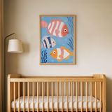 Denizaltında Renkli Balıklar Çocuk Odası Duvar Posteri Çerçeveli Tablo Duvar Dekorasyonu - 21 x 30 - Ahşap Çerçeveli