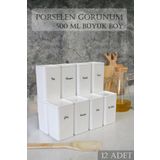Denizcan Home 12li 500 ml Vakumlu Porselen Görünümlü Akrilik Baharatlık - Saklama Kabı Etiket Hediyeli
