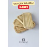 Denizcan Home 4 Adet Gerçek Bambudan Üretilmiş Sunum Tepsisi Çay Tepsisi Kahve Tepsisi