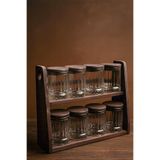 Denizcan Home Laura Lotus- Standlı 8'li Vakumlu Ahşap Kapaklı Cam Baharatlık Takımı Saklama Kabı Seti 210 Ml