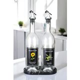 Denizcan Home Mermer Desenli Akrilik Standlı 2'li Yağ Şişesi 750 ml Zeytinyağ Sıvıyağ Şişesi Şeffaf Cam Yağdanlık