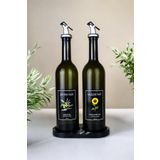 Denizcan Home Mermer Desenli Akrilik Stantlı Amber 2li 750 ml Zeytinyağı Sıvıyağ Şişesi Yağdanlık Yağlık