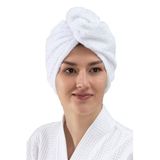 DENİZLİ ÇEYİZ Elmira Pamuklu Kadın Erkek Havlu Saç Kurutma Bonesi 2 Li Paket Beyaz Tek Ebat