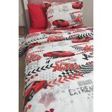 Denizli Çeyiz Tek Kişilik Çarşafı Lastikli Nevresim Takımı Araba - Kırmızı - 160 x 220 cm