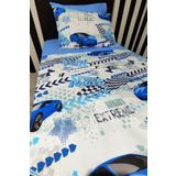 DENİZLİ ÇEYİZ Tek Kişilik Çarşafı Lastikli Nevresim Takımı Araba Mavi 160 x 220