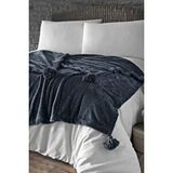 Denizli Concept Antrasit Püskül Detaylı Puffy Wellsoft Battaniye - Yumuşak Tv ve Yatak Battaniyesi - 160x200cm Gri