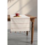 Denizli Concept Çizgili Kiremit Rengi Püsküllü Runner - 50x150 Cm- Masa Üstü Runner Model