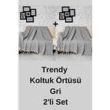 DENİZLİ CONCEPT Trendy Koltuk Örtüsü Gri 2'li Set 170x300cm