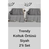 DENİZLİ CONCEPT Trendy Koltuk Örtüsü Siyah 2'li Set - 170x230cm