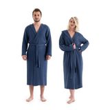 Denizli Concept Unisex Kapşonlu 4 Kat Müslin Bornoz - Lacivert L/XL