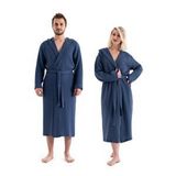 Denizli Concept Unisex Kapşonlu 4 Kat Müslin Bornoz - Lacivert