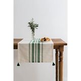 Denizli Concept Yeşil Çizgili Runner 50x150 - Tereza Renkli Püsküllü Runner Model - Masa/sofra Dekor