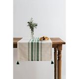 Denizli Concept Yeşil Çizgili Tereza Runner Seti - 2'li Bej Sofra Dekoru - Modern Ve Şık Masalar Için YESIL