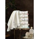 Denizli Hatırası 50X90 cm Mila Kadife 3D Nakışlı %100 Bukle Beyaz 6 Adet El Yüz Havlu Seti - 50 x 90 cm