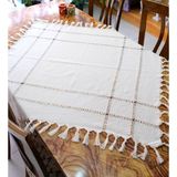 Denizli Hatırası Buldan Bezi Nazar Boncuklu Sacaklı 90X90 Fiskos Masa Örtüsü - 90 x 90 cm - Krem