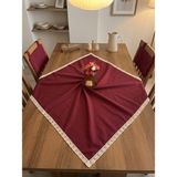 Denizli Hatırası Organik Naturel Keten %100 Pamuklu Yumuşaçık Kolay Ütü Nostalji Güpürlü Masa Örtüsü - Bordo - 115 x 115 cm