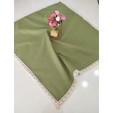 Denizli Hatırası Organik Naturel Keten %100 Pamuklu Yumuşaçık Kolay Ütü Nostalji Güpürlü Masa Örtüsü - Haki - 90 x 90 cm