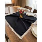 Denizli Hatırası Organik Naturel Keten %100 Pamuklu Yumuşaçık Kolay Ütü Nostalji Güpürlü Masa Örtüsü - Siyah - 90 x 90 cm