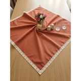 Denizli Hatırası Organik Naturel Keten %100 Pamuklu Yumuşaçık Kolay Ütü Nostalji Güpürlü Masa Örtüsü - Turuncu - 75 x 75 cm
