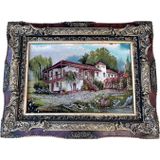 Denizli Konağı Adlı İran Tebriz Halı Tablo 95x74cm - Duvar Halı Kilim Tablo