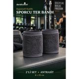 denizlicotton 2'li Sporcu Ter Bandı Supersoft Kadife Cırtlı Bileklik 8 x 25 cm Antrasit