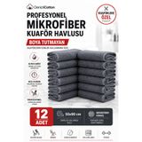 denizlicotton Kuaförlere Özel Boya Tutmayan Mikrofiber Saç Havlusu 50x90 cm 12'li Set Ultra Emici Gri