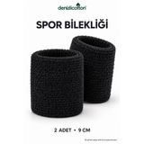 denizlicotton Siyah Havlu Sporcu Bilekliği 2 Adet 9 cm Ter Bilekliği Fitness Tenis Bilek Bandı