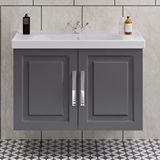 Denko Banyo Denko Royal 90 cm Mdf Antrasit Gri Banyo Dolabı Alt Modül, Lavabo Beyaz