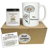 DENNSHH Kadınlar için Yeni Başlangıçlar Hediyeleri, 15 oz Papatya Kupası + 7 oz Lavanta Kokulu Mum Hediye Seti İş Arkadaşı Ayrılma, Mezuniyet, Veda, Hoşçakal, İyi Şanslar, Yeni İş, Ayrılma, Boşanma