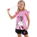 Denokids Abra Catabra Kız Çocuk T-Shirt Şort Takım - 2 Yaş - Pembe - Siyah