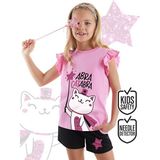Denokids Abra Catabra Kız Çocuk T-Shirt Şort Takım - 4 Yaş - Pembe - Siyah
