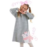 Denokids Ayıcık Kız Çocuk Çizgili Elbise - 2 Yaş - Gri
