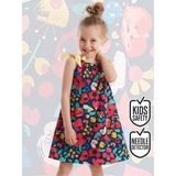 Denokids Bahar Çiçekli Kız Çocuk Elbise - 3 Yaş - Lacivert - Pembe