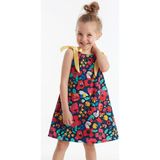 Denokids Bahar Çiçekli Kız Çocuk Elbise - 4 Yaş - Lacivert - Pembe