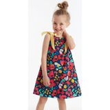 Denokids Bahar Çiçekli Kız Çocuk Elbise Günlük Stil Lacivert - Pembe Renk - 5 Yaş