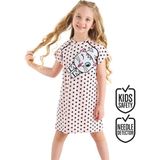 Denokids Beyaz Kedi Kız Çocuk Puantiye Pembe Elbise - 2 Yaş