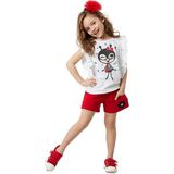 Denokids Bug Love Kız Çocuk T-shirt ve Kısa Şort Takım Rahat Kesim Yazlık 92% Pamuk - Kırmızı - Beyaz - 6 Yaş