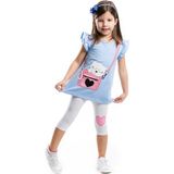Denokids Çantada Pisi Kız Çocuk Tunik Tayt Takım - Mavi - Beyaz - 5 Yaş