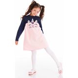 Denokids Catcorn Kız Çocuk Elbise Uzun Kol Günlük Stil Eğlenceli Silüet Pembe Renk - 7 Yaş - Lacivert