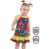 Denokids Çiçekli Kız Bebek Poplin Pamuklu Yazlık Elbise - Lacivert - 3 - 6 Ay