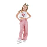 Denokids Çiçekli Kız Çocuk Pembe Müslin Pantolon Takım