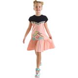 Denokids Çiçekli Unicorn Kız Çocuk Somon Siyah Elbise - 3 Yaş - Pembe