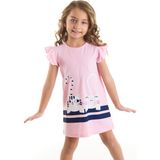 Denokids Çizgili Dostlar Kız Çocuk Elbise - Pembe - 4 Yaş